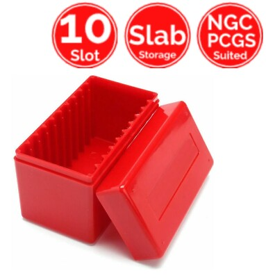 #ad 10 Slot Slab Coin Red ABS Plastic Storage Box Case Holder For PCGS NGC ANACS ICG $9.95