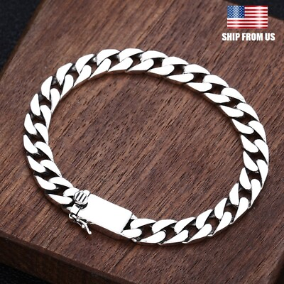 #ad Men#x27;s 925 Sterling Silver Solid Chain Bracelet Solid Thick Big Link Bracelet USA $7.55