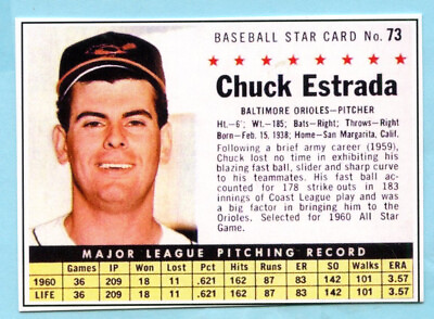 #ad 2022 1961 Cereal Card #73 Chuck Estrada Baltimore Orioles $5.00