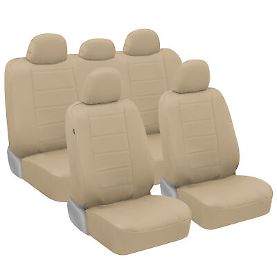 #ad carXS Luxurious PU Leather Car Seat Covers Full Set Front amp; Rear in Tan Beige $44.90