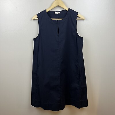 #ad Eileen Fisher Zip Neck Stretch Organic Cotton Dress Size Small Navy Blue Minimal $27.99