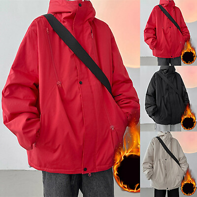 #ad Men#x27;s Autumn And Winter Fashion Plush Casual Windproof Outdoor Zipper Pocket $62.02