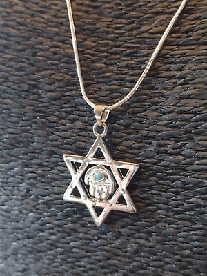 #ad Star of David With Hamsa Protection From Evil Pendant Sterling Silver 18quot; Chain $25.00