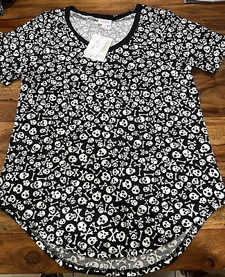 #ad #ad Lularoe S Iris tunic V neck shirt Small Black Skulls crossbones Halloween NWT $39.99