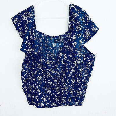 #ad Lane Bryant Plus Size 38 40 Blue Floral Cap Sleeve Crop Top $12.00