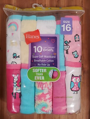 10pk Girls Cotton BRIEFS Underwear HANES Size 16 Pink Owls Llama Tie Dye #ad $8.99