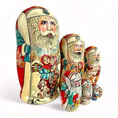 #ad Father Frost Nesting Dolls 21.5 cm 8.5”Hand Painted Red Toned Large Santa Claus $149.99
