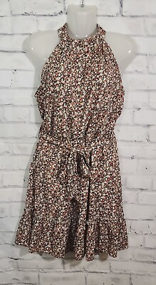 #ad Floral Print Belted Sleeveless Dress Med $10.00
