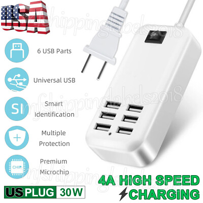 6 Port USB Hub Fast Wall Charger Station Multi Function Desktop AC Power Adapter $7.90
