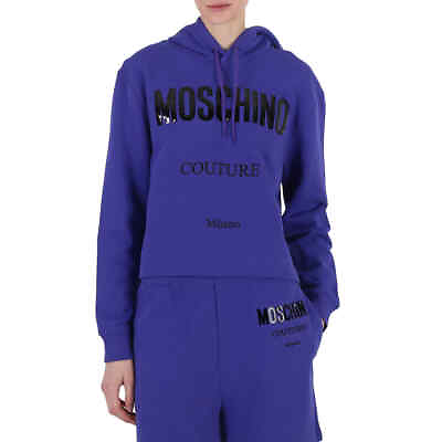 #ad Moschino Couture Purple Logo Print Hooded Sweatshirt $195.78