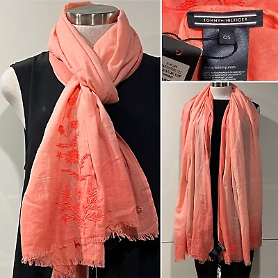 TOMMY HILFIGER NWT $99 Orange Ombre Cotton Embroidered SCARF Shawl 110cm x 198cm $49.00