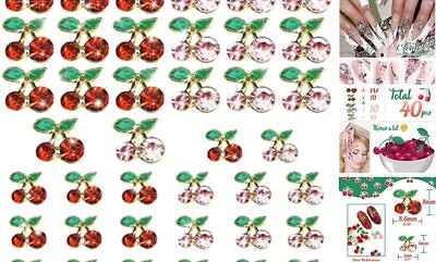 #ad 40 Pcs 3D Cherry Nail Charms Cherry Nail Rhinestones 40pcs Golden Cherries Mix $15.17