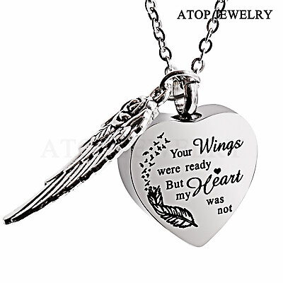 #ad New Heart Wing Crystal Urn Necklace For Ashes Cremation Pendant Memorial Jewelry $9.34