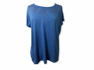 #ad Design History Womens Missy Studded Rhinestone Blouse Top Athens Blue small $14.99