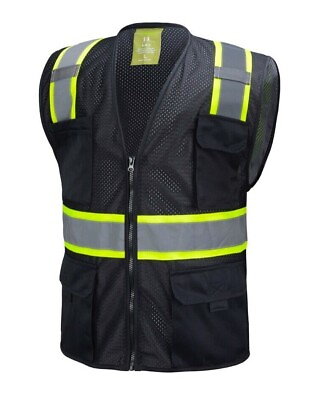 #ad Black Two Tones Safety Vest With Multi Pocket Tool $11.99