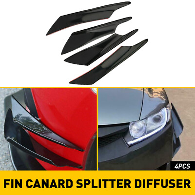 Car Bumper Fin Canard Splitter Glossy Carbon Fiber Diffuser Valence Spoiler Lip $13.99