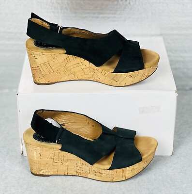 #ad Clarks Artisan Shoes Womens 7W Nubuck Slingback Annadel Bari Platform Wedge Twee $12.98