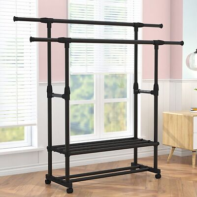 #ad Heavy Duty Clothing Garment Rack Rolling Clothes Organizer Double Rails Hanging $31.98