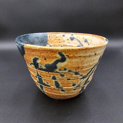 #ad Sara Post Studio Pottery Vase Planter Blue Splatter Handmade Artist Signed $31.98