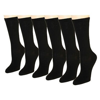Lot 6 12 Pairs Womens Crew High Dress Casual Socks Size 9 11 Black Thin Cotton $7.95