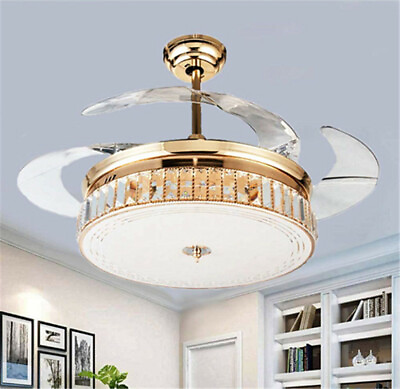 Gold Invisible Ceiling Fan Light Chandelier Hanging Lamp Blade Decor Remote $159.98