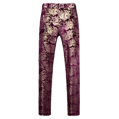 Mens Foil Print Velvet Flock Dress Pants Party Dinner Prom Trousers Casual $51.97