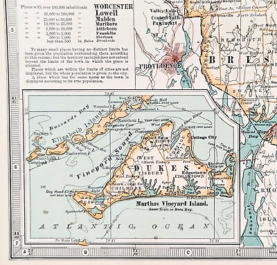 #ad 1897 MASSACHUSETTS Map East Bristol ORIGINAL Boston Lynn Worcester Gloucester $48.00