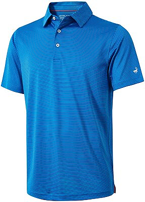 #ad Mens Golf Shirt Moisture Wicking Dry Fit Performance Sport Short Sleeve Striped $60.08