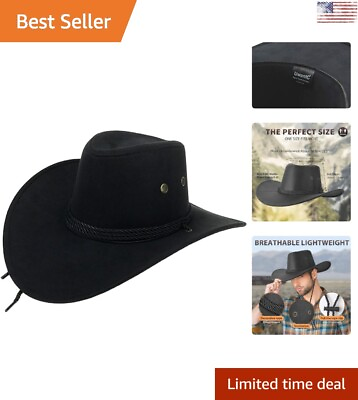 Unisex Stylish Wide Brim Faux Felt Western Cowboy Hat Outdoor Adjustable $39.99
