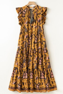 #ad Women Cotton Tie Necked Floral Printed Sleeveless Midi Dress $157.49