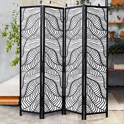 #ad Room Divider Privacy Screen 4 Panel 5 ft. 8 in. Double Sided Art Near 360 Rotate $89.00