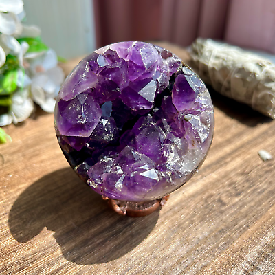 #ad 420g Natural Amethyst geode quartz crystal Start smiling sphere healing display $54.00