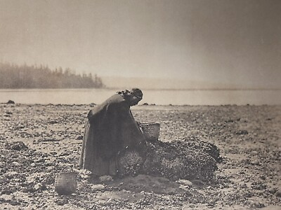 #ad Vintage Edward Curtis Sepia Lithograph Art Print The Mussel Gatherer Ca 1900 72 $54.98