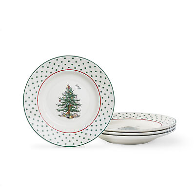 #ad Spode Christmas Tree Polka Dot Tidbit Plates Set of 4 Dishwasher Safe $29.99