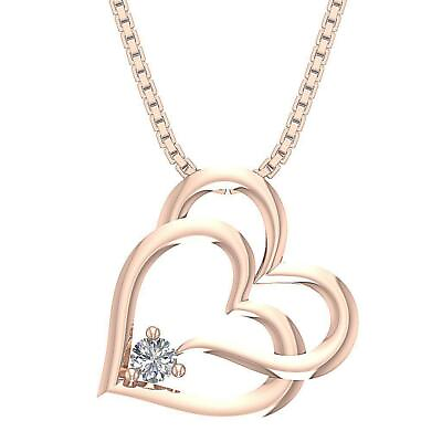#ad #ad 0.63 Inch Double Heart Pendant Necklace Round Diamond I1 G 0.10 Ct 14K Rose Gold $281.59