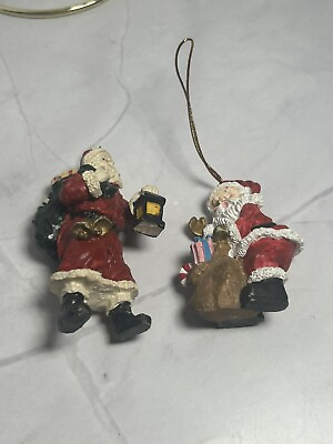 #ad Santa Claus Resin Ornaments Set of 2. Santa W Presents And One With lantern $12.00