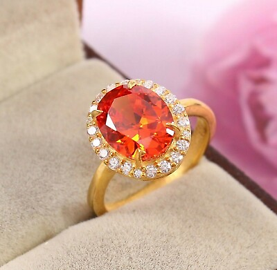 #ad Sterling Silver Certified 4Ct Orange Padparadscha amp; White Sapphire Ring $40.05