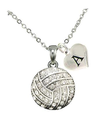 #ad Custom Crystal Volleyball Silver Chain Necklace Choose Initial Charm All 26 $22.49