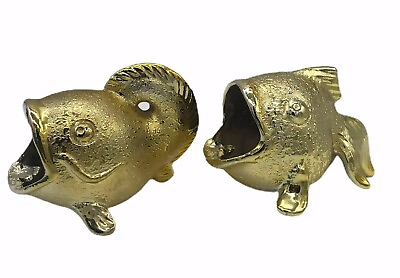 #ad Vintage Open Mouth Norcrest Ceramic Fish Figurine Set of Two Metallic Gold Japan $25.00
