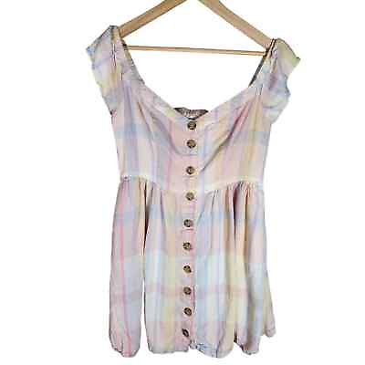 URBAN OUTFITTERS Pastel Colored Amelie Off The Shoulder Button Mini Dress SZ L $21.00