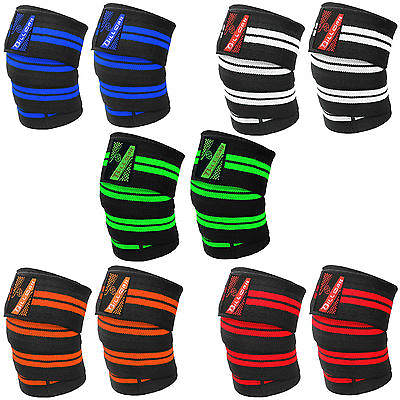 Weight Lifting Cotton Knee Wraps Bandage Elasticated Gym Workout Support PAIR $11.69