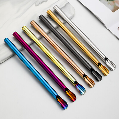 #ad Reusable Drinking Straw Stainless Steel Straw Spoon Stirring Spoon Convenient $2.59