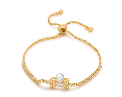 Buyless Fashion Girls Bow Bangle Bracelet With White Stones Adjustable Jewelry $8.97