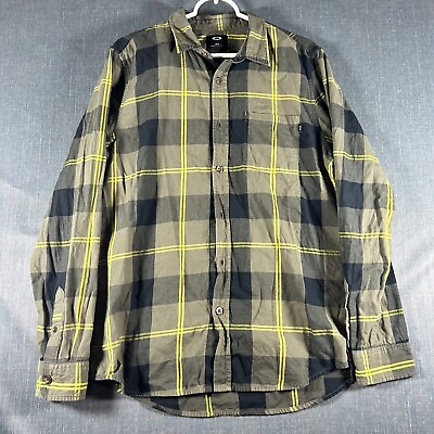 #ad Oakley Mens Shirt Black Yellow Plaid Button Down Long Sleeve Size M $21.15
