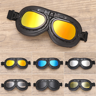 #ad Classic Vintage Motorcycle Leather Goggles Retro Pilot Glasses Universal Windpro $31.94