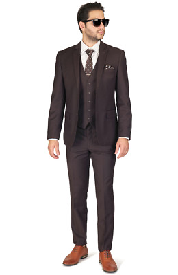 Dark Brown Slim Fit Men Suit 2 Button Notch Lapel Azar Man Vest Optional 4030 #ad $89.00