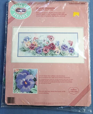 #ad FROM THE HEART CREWEL KIT quot;PASTEL PANSIESquot; BY CHERYL JEFFREY COMPLETE KIT 22X9quot; $19.95