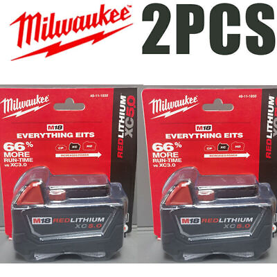 #ad New Genuine 18V Milwaukee 48 11 1850 5.0 AH Batteries M18 XC18 48 11 1850 2 Pack $89.00