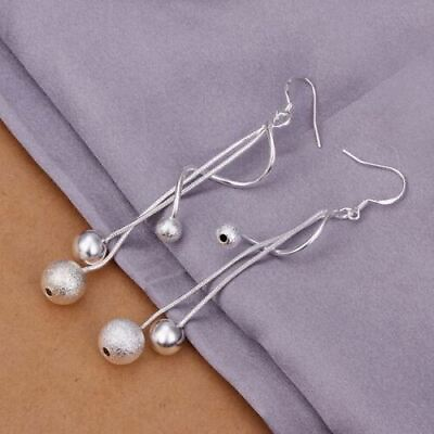 Women Fashion Jewelry 925 Sterling Silver Plated Beads 3.5quot; Dangle Hook Earrings $10.79