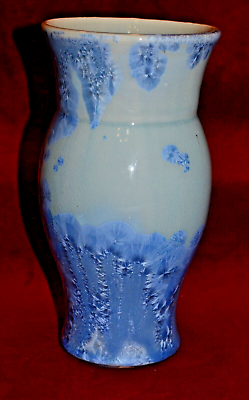 #ad Studio Pottery Vase Light Blue Crystalline Glaze Tall Narrow Artist Signed 7.75quot; $29.99